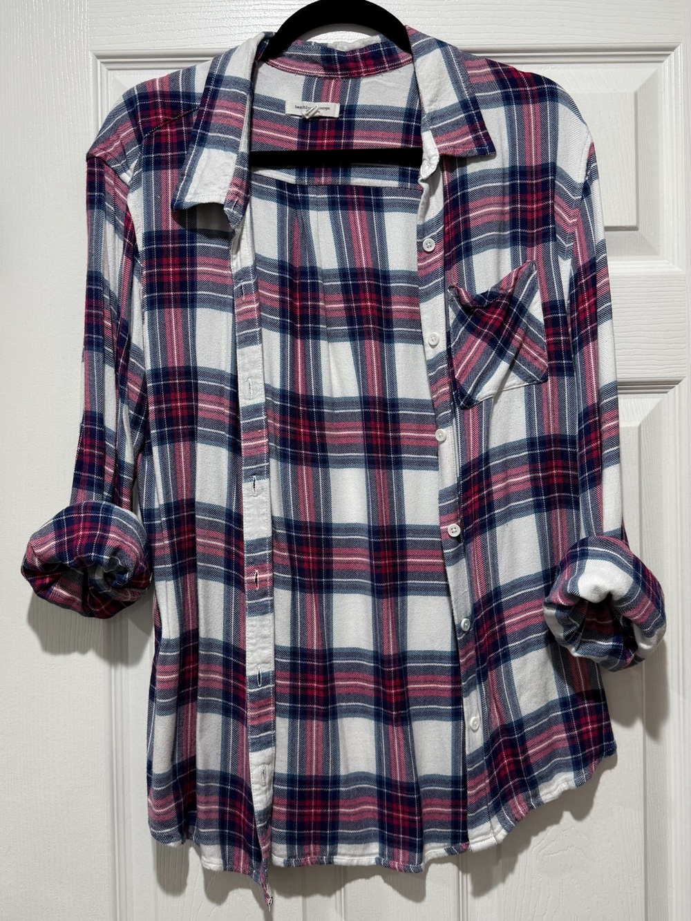 Long-Sleeve Plaid Shirt - White, Navy & Pink